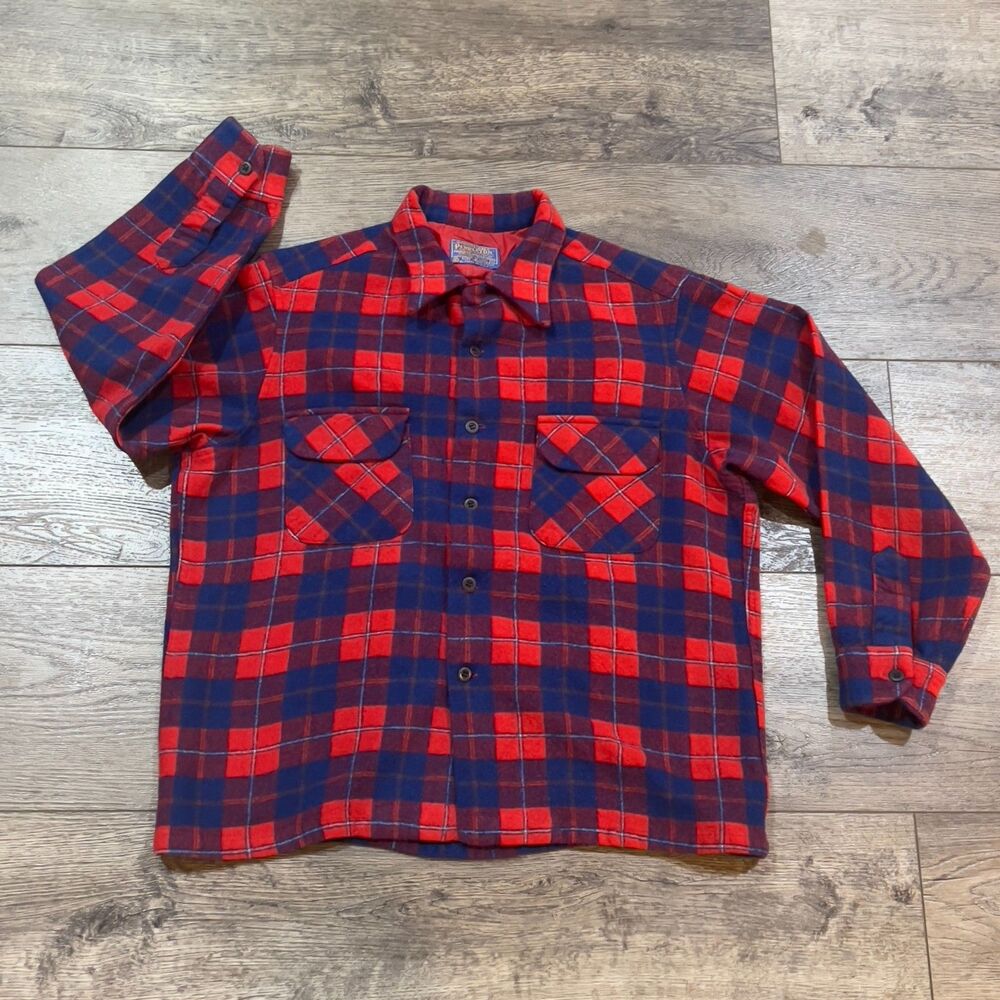 Vintage 60s/70s Pendleton Loop Virgin Wool Red Galloway Tartan Flannel XL